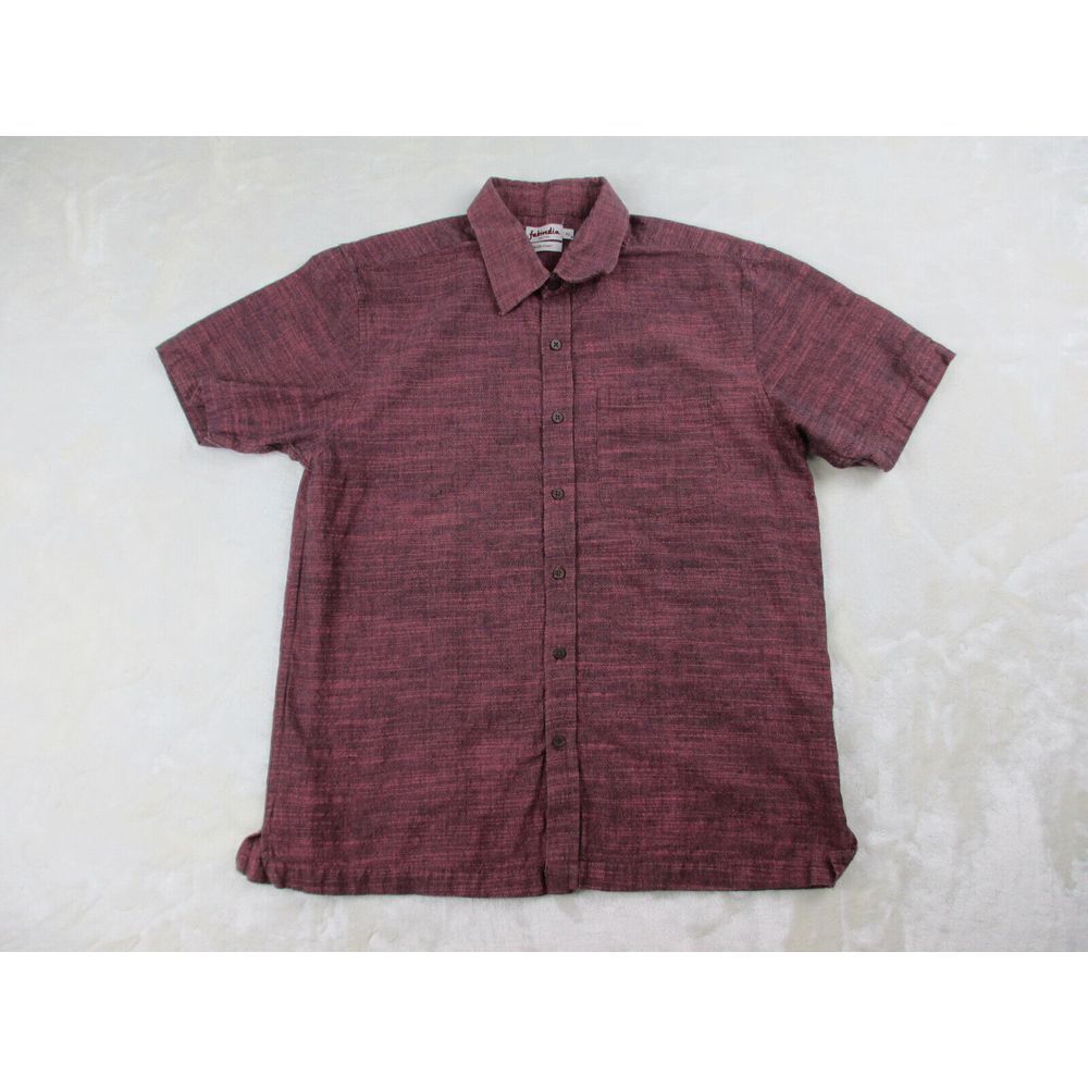 Fabindia Shirt Mens 42 Red Cotton Button Up Camp‎ Casual *